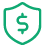 Green icon of a shield with a U.S. dollars $ symbol in the center.